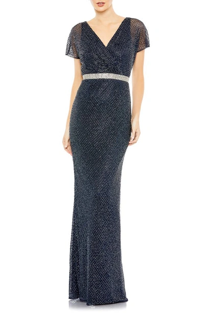 Mac Duggal Beaded Column Gown In Midnight