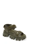 Prada Thunder Leather Lug-sole Sport Sandals In Military