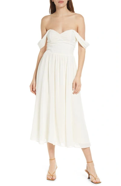 Reformation Violet Off The Shoulder Midi Dress In Ivory
