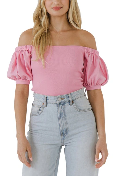 Grey Lab Off The Shoulder Knit Top In Pink