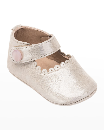 Elephantito Girl's Scalloped Leather Mary Jane, Baby In Suede Talc