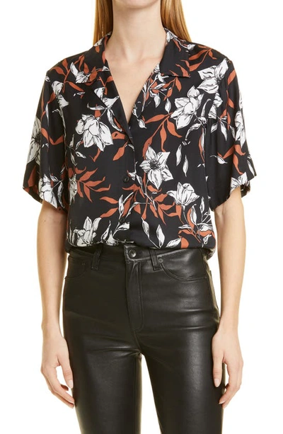 Rag & Bone Mare Floral-print Silk-blend Shirt In Black