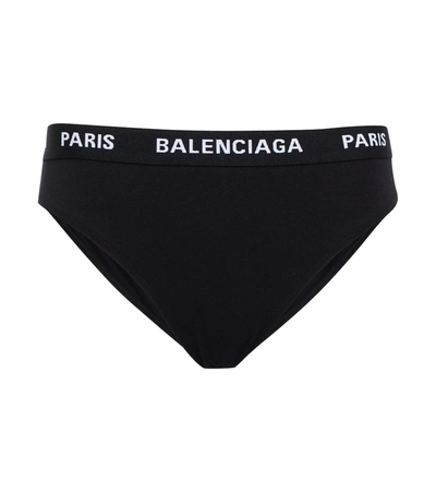 Balenciaga Logo Cotton-blend Briefs In Black