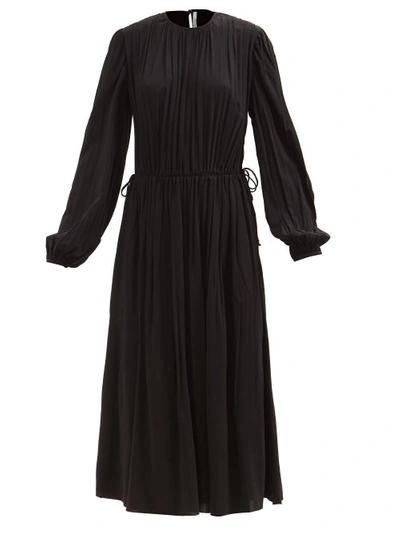 Another Tomorrow Drawstring-waist Jersey Midi Dress In Black