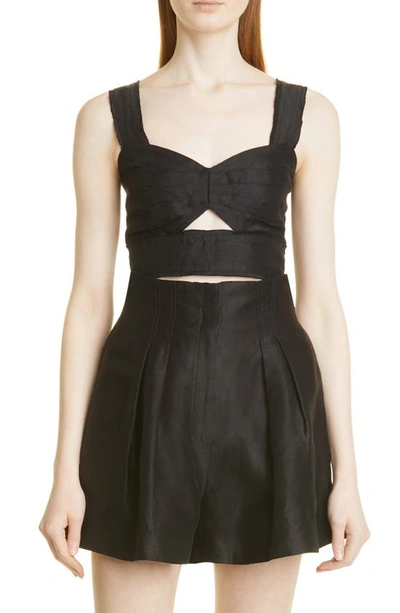 Aje 'recurrence' Bustier Cotton Poplin Cropped Top In Black
