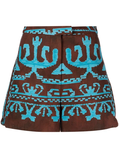 Alexis Varenne Printed Toile-fabric Shorts In Oceano