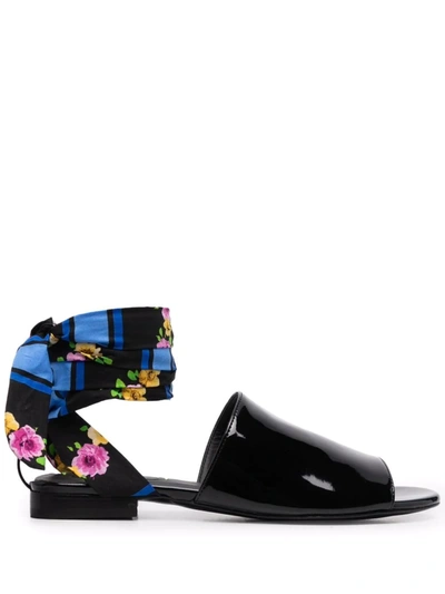 Msgm Tie-fastening Open-toe Sandals In Black