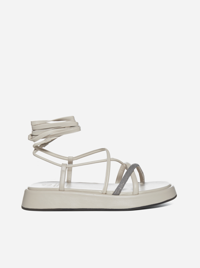 Brunello Cucinelli Leather Platform Sandals In C8198 White