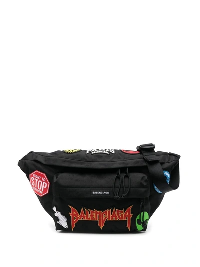 Balenciaga Xxl Explorer Belt Bag With Patch Embellishments In Black  