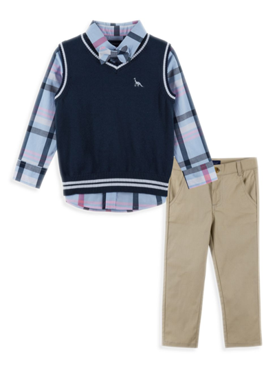 Andy & Evan Baby Boy's 3-piece Plaid Shirt, Sweater Vest & Pants Set In Light Blue/ Navy