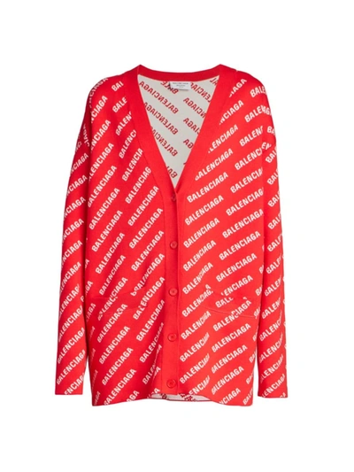 Balenciaga All Over Logo Printed Knitted Cardigan In Default Title