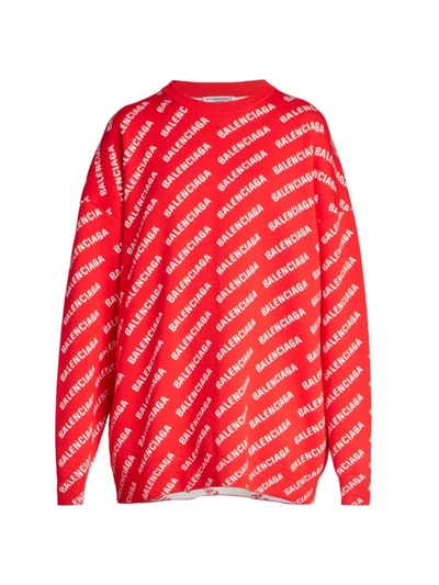 Balenciaga All Over Mini Logo Wool & Cotton Sweater In Red
