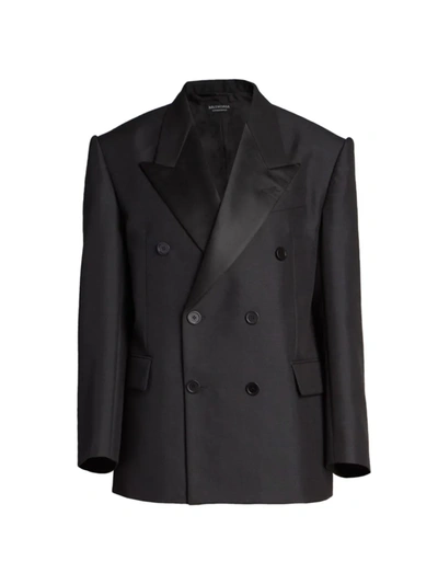 Balenciaga Shrunk Double Breasted Tuxedo Jacket In Black