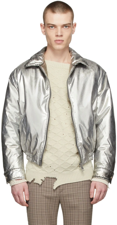 Erl Distressed Metallic Pu Bomber Jacket In Silver