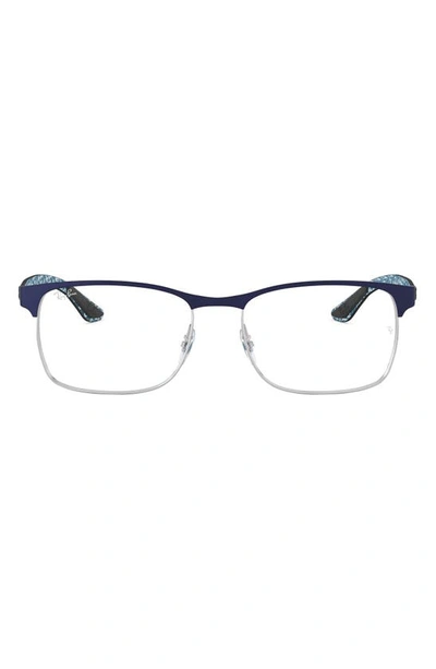 Ray Ban Unisex 53mm Rectangular Optical Glasses In Silver/ Blue