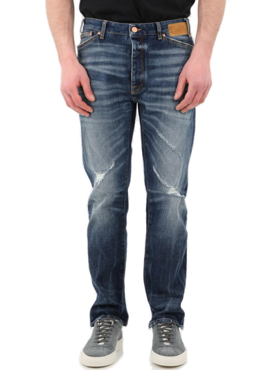 Palm Angels Slim-fit Distressed Straight-leg Jeans In Blue