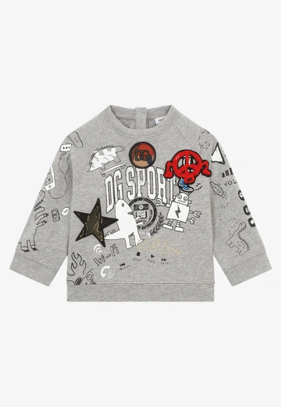 Dolce & Gabbana Babies' Dg Sport Crewneck Sweatshirt In Gray