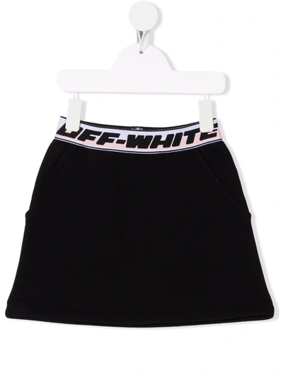 Off-white Kids' Logo Embroidered Slim Fit Mini Skirt In Black