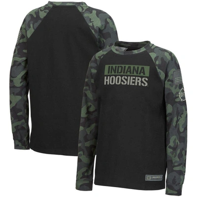 Colosseum Kids' Youth  Black/camo Indiana Hoosiers Oht Military Appreciation Raglan Long Sleeve T-shirt