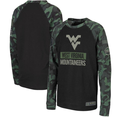 Colosseum Kids' Youth  Black/camo West Virginia Mountaineers Oht Military Appreciation Raglan Long Sleeve T
