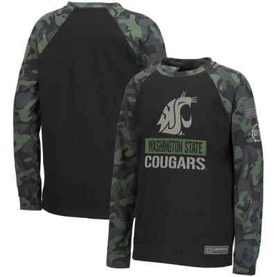 Colosseum Kids' Youth  Black/camo Washington State Cougars Oht Military Appreciation Raglan Long Sleeve T-s In Black,camo