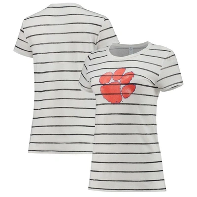 Alternative Apparel White Clemson Tigers Ideal Stripe Tri-blend T-shirt