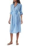 Melissa Odabash Melissa Obadash Dania Long Sleeve Linen Cover-up Shirtdress In Blue