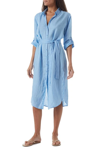 Melissa Odabash Melissa Obadash Dania Long Sleeve Linen Cover-up Shirtdress In Blue
