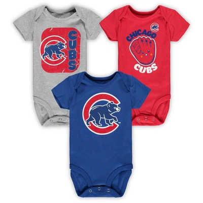 Outerstuff Babies' Infant Royal/red/heathered Gray Chicago Cubs Change Up 3-pack Bodysuit Set
