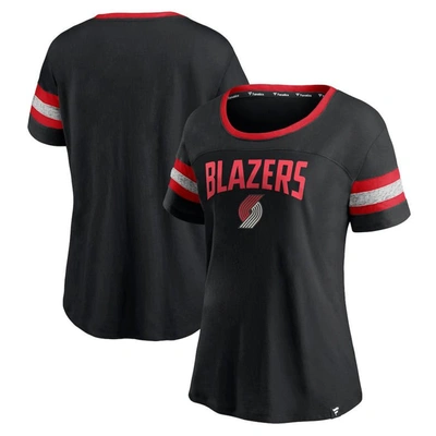 Fanatics Women's  Branded Black And Heathered Gray Portland Trail Blazers Block Party Striped Sleeve In Black,heathered Gray