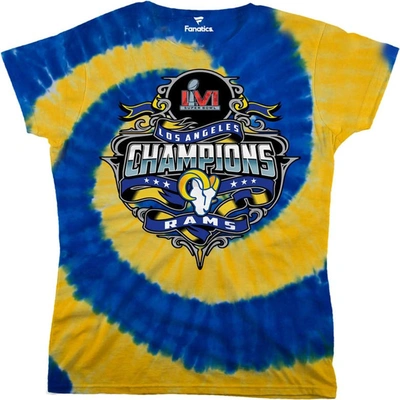 Fanatics Women's  Royal, Gold Los Angeles Rams Super Bowl Lvi Champions Tie-dye T-shirt In Royal,gold