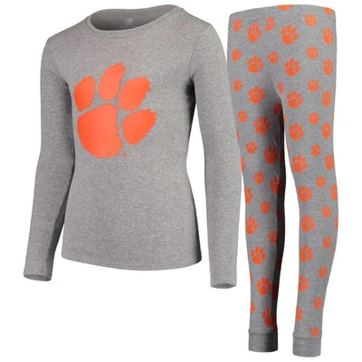 Outerstuff Kids' Youth Heathered Gray Clemson Tigers Long Sleeve T-shirt & Pant Sleep Set