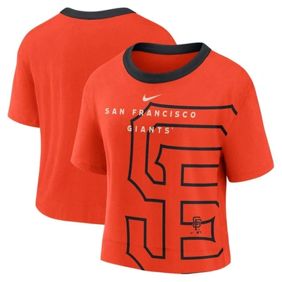 Nike Women's  Orange And Black San Francisco Giants Team First High Hip Boxy T-shirt In Orange,black