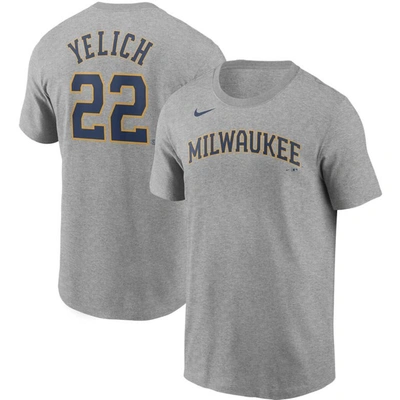 Nike Christian Yelich Grey Milwaukee Brewers Name & Number T-shirt
