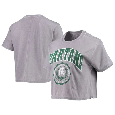 Pressbox Heathered Gray Michigan State Spartans Edith Vintage Burnout Crop T-shirt
