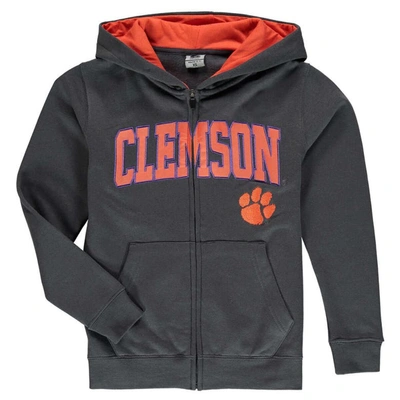 Stadium Athletic Kids' Youth Charcoal Clemson Tigers Applique Arch & Logo Full-zip Hoodie