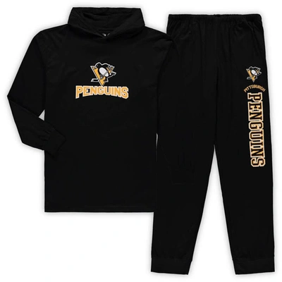 Concepts Sport Men's Black Pittsburg Penguins Big And Tall Pullover Hoodie And Joggers Sleep Set