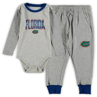 Wes & Willy Babies' Boys And Girls Infant Wes And Willy Heathered Gray, Royal Florida Gators Jie Jie Long Sleeve Bodysui In Heathered Gray,royal