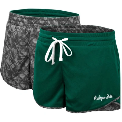 Colosseum Women's  Green, Charcoal Michigan State Spartans Fun Stuff Reversible Shorts In Green,charcoal