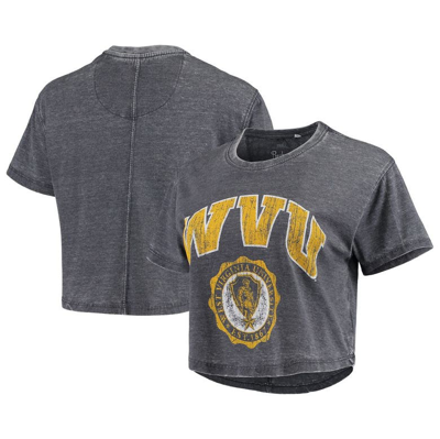 Pressbox Navy West Virginia Mountaineers Edith Vintage Burnout Crop T-shirt