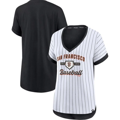 Fanatics Women's  Branded White And Black San Francisco Giants Iconic Noise Factor Pinstripe V-neck T In White,black