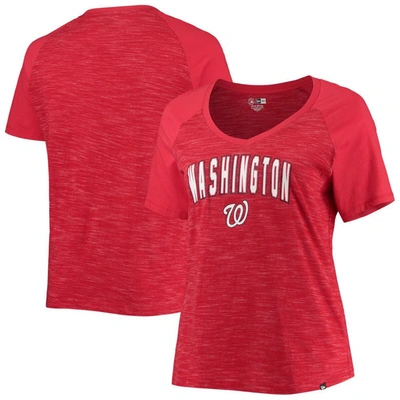 New Era Red Washington Nationals Plus Size Raglan V-neck T-shirt