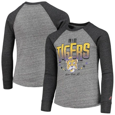 League Collegiate Wear Kids' Youth  Heathered Gray Lsu Tigers Baseball Tri-blend Raglan Long Sleeve T-shirt In Heather Gray