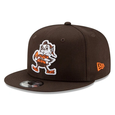 New Era Brown Cleveland Browns Throwback 9fifty Adjustable Snapback Hat In Brown/orange