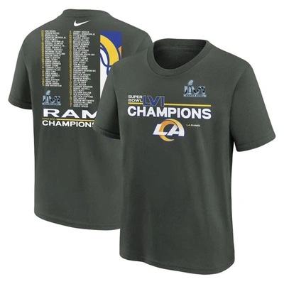 Nike Kids' Youth  Anthracite Los Angeles Rams Super Bowl Lvi Champions Roster T-shirt