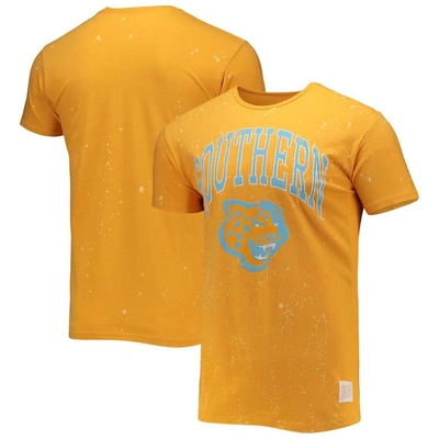 Retro Brand Original  Gold Southern University Jaguars Bleach Splatter T-shirt
