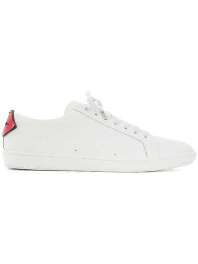Saint Laurent Men's Lip Back Low-top Leather Trainers In White