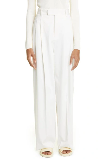 Partow Bailey Two-tone Pleated Cotton-blend Twill Wide-leg Pants In Ivory Fawn