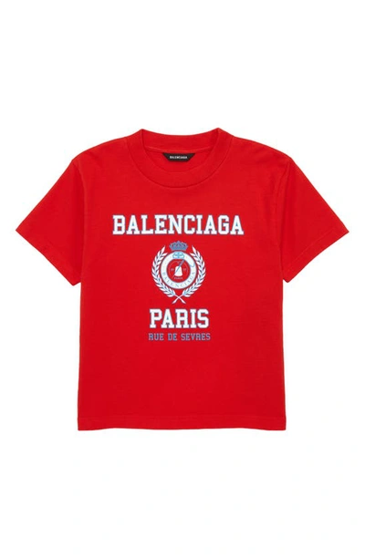 Balenciaga Kids' College Crest Cotton Logo Graphic Tee Shirt In Red