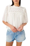 7 For All Mankind Floral Appliqué Cotton & Linen Blend Top In White